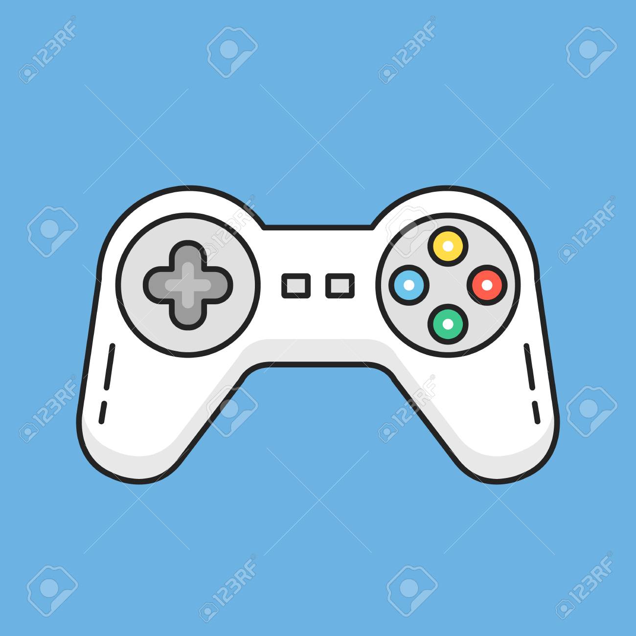 細い線ゲームパッド アイコン 白いゲーム コント ローラー アイコン 現代的なきれいなフラットなデザインのグラフィック要素 ベクトル図のイラスト素材 ベクタ Image 60274847