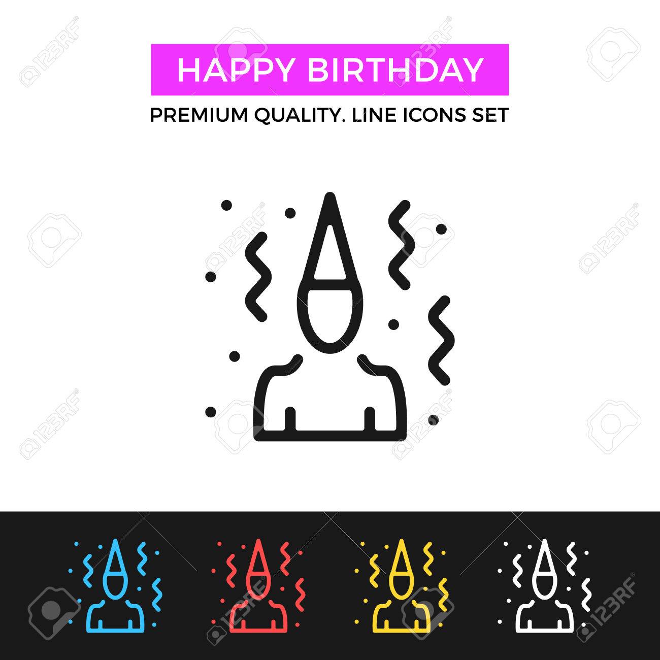 Icone De Joyeux Anniversaire De Vecteur Homme Avec Chapeau De Fete Et Confettis Autour Icone De Ligne Mince Clip Art Libres De Droits Vecteurs Et Illustration Image Icone De Joyeux Anniversaire De Vecteur Homme Avec Chapeau De Fete Et Confettis Autour Icone De Ligne Mince Clip Art Libres De Droits Vecteurs Et Illustration Image