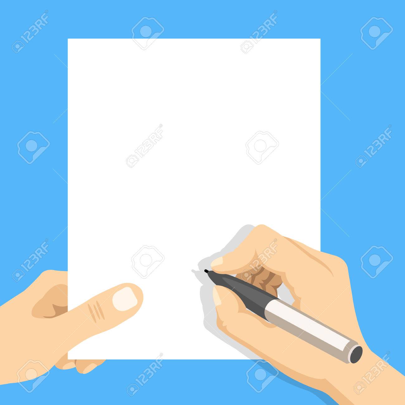 Hand holding blank sheet of paper and hand with pen. Modern flat design vector illustration - 72208467 Hand holding blank sheet of paper and hand with pen. Modern flat design vector illustration - 72208467