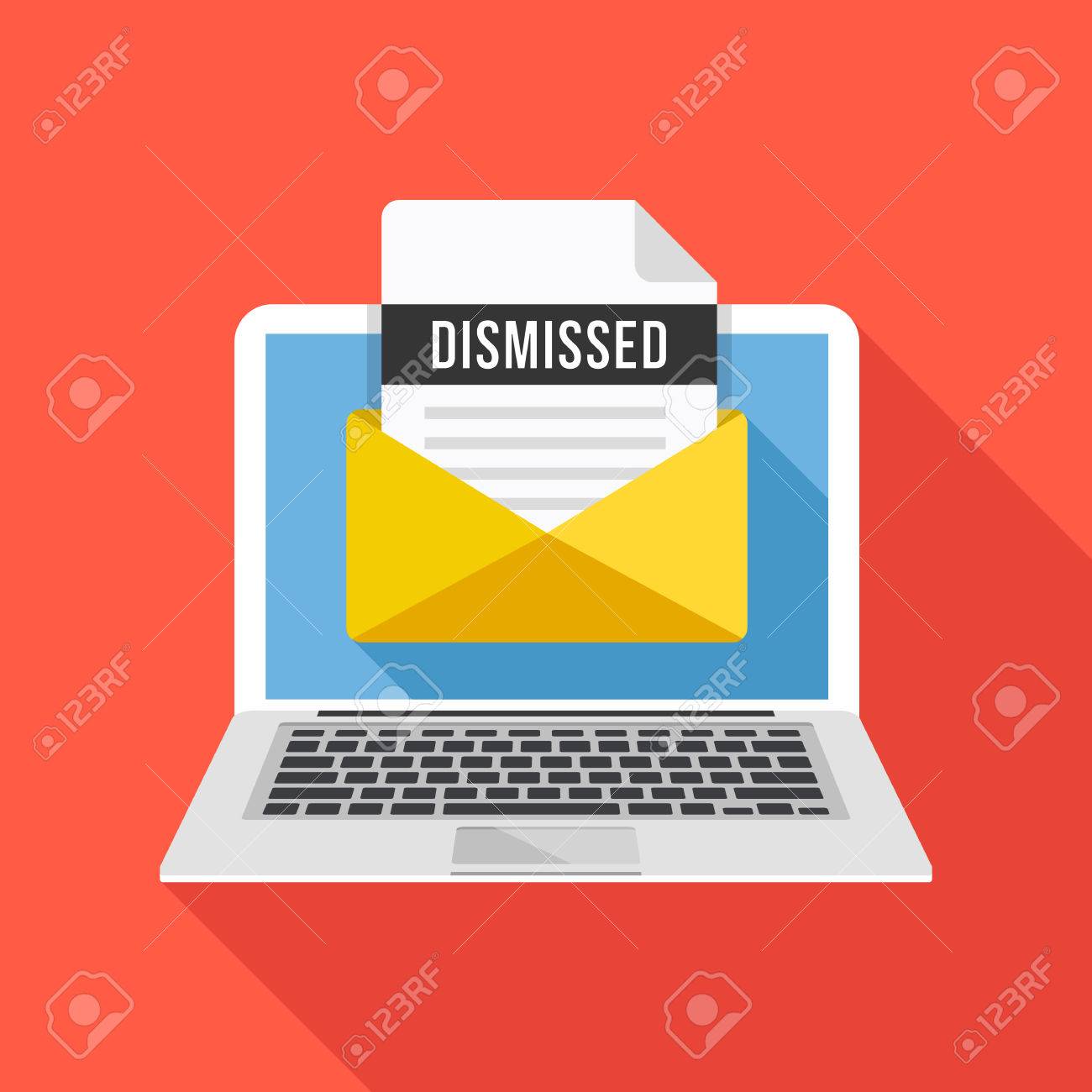 laptop and envelope with dismissal letter email with dismissed letter of dismissal