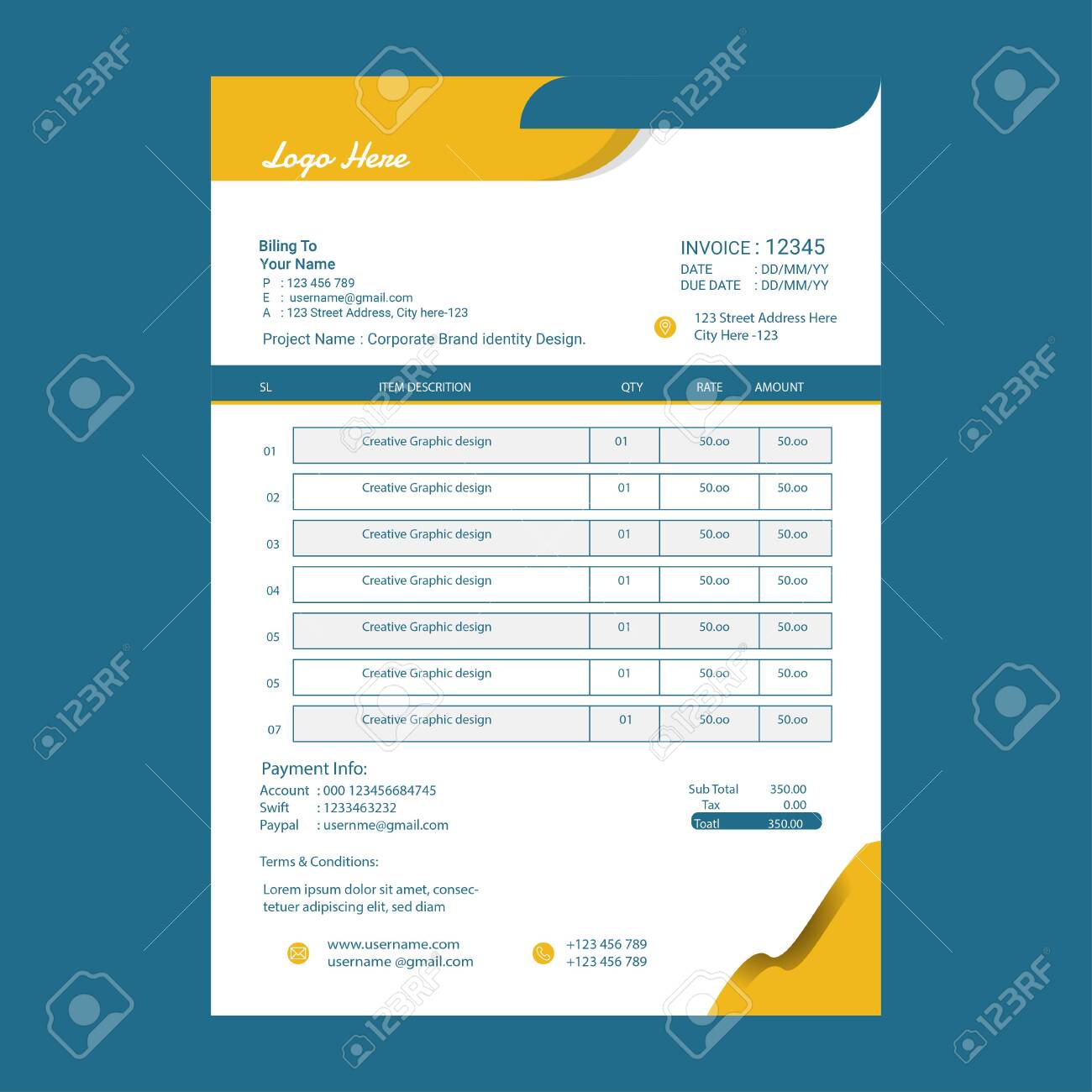 print ready invoice template design for new business minimal yellow invoice template invoice form design a4 size business style invoice design with background royalty free svg cliparts vectors and stock illustration image 149973217