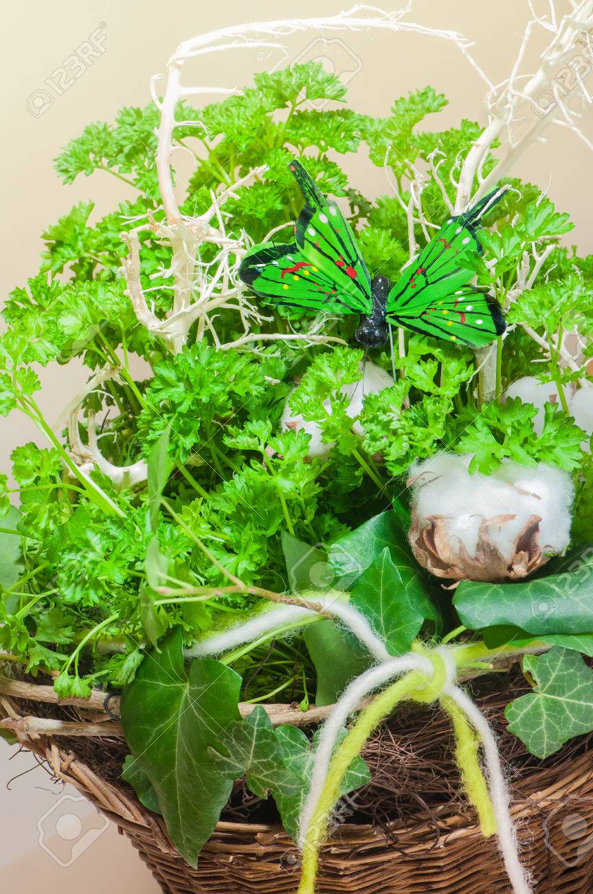 Panier En Osier Decore Avec Du Persil Pour L Anniversaire De