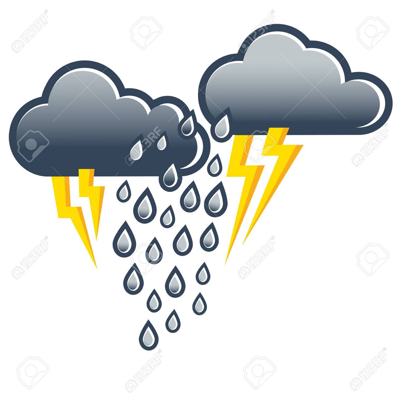 最初の雨滴 来る雷雨天気アイコン天気予報 天気予報 雷と雨と暗い灰色の雲 のイラスト素材 ベクタ Image