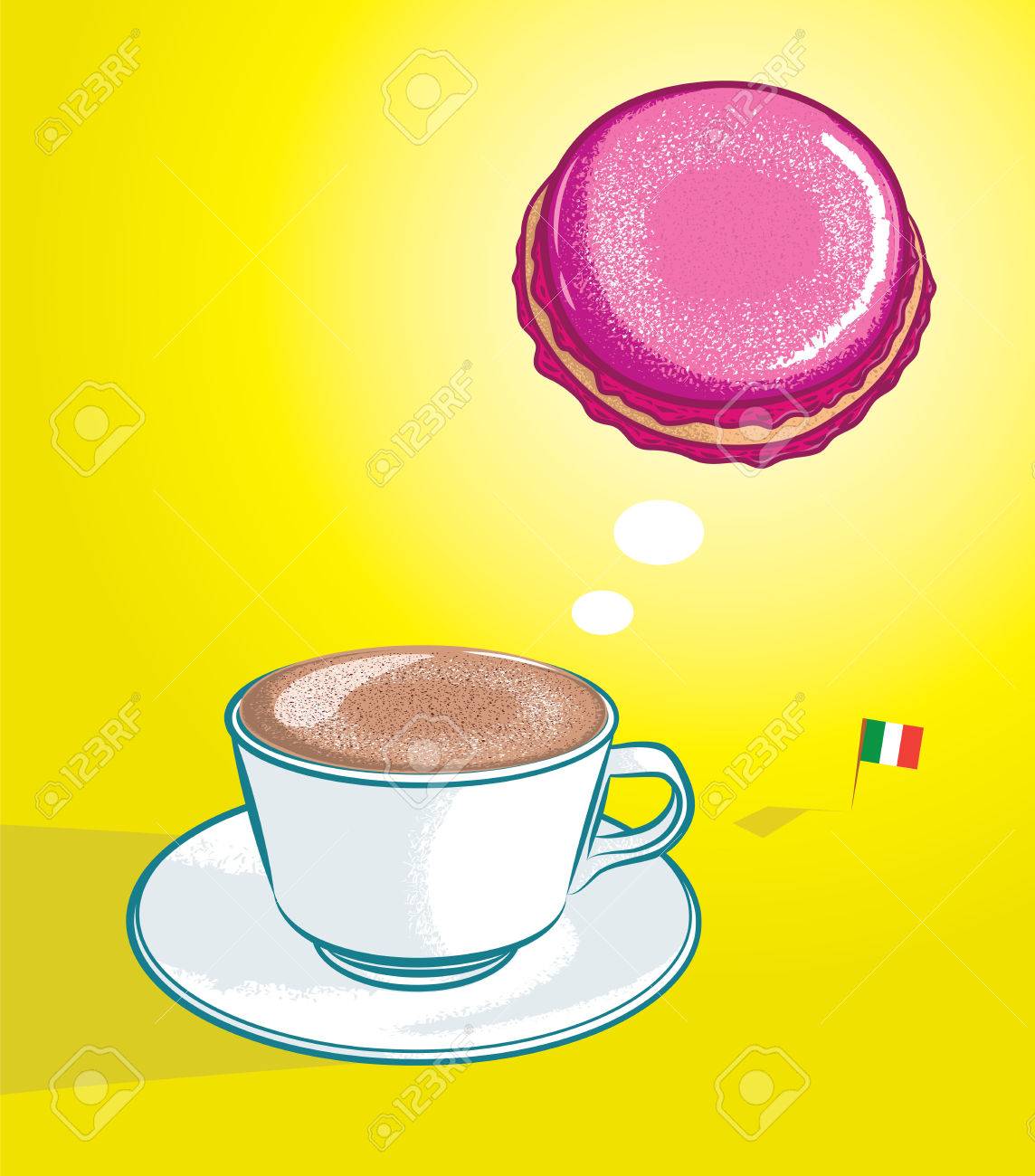 カプチーノ色でイタリアの国旗とマカロンの思考のベクトル イラスト のイラスト素材 ベクタ Image