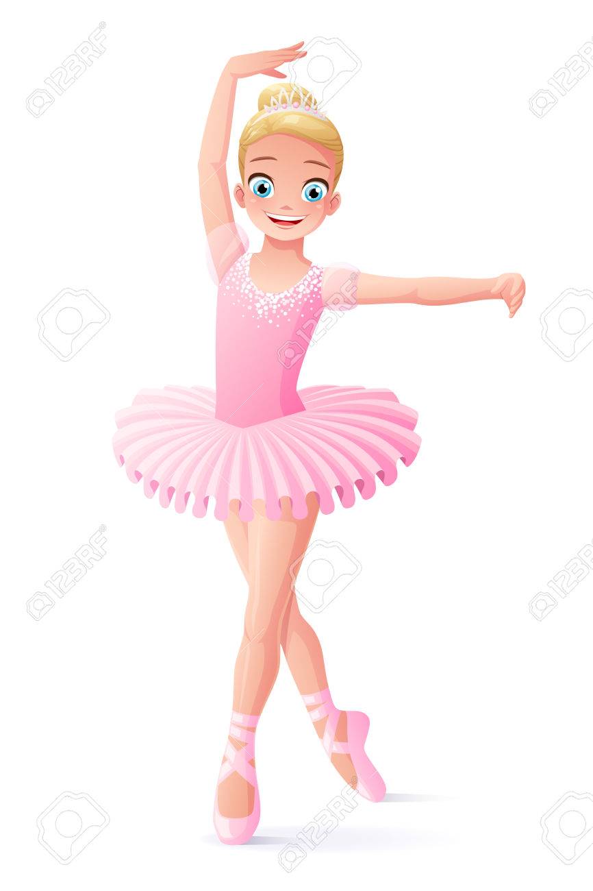 Cute Smiling Young Dancing Ballerina Girl In Pink Tutu Dress. Cartoon Style  Vector Illustration Isolated On White Background. Royalty Free SVG,  Cliparts, Vectors, and Stock Illustration. Image 70763252., image size:866x1300
