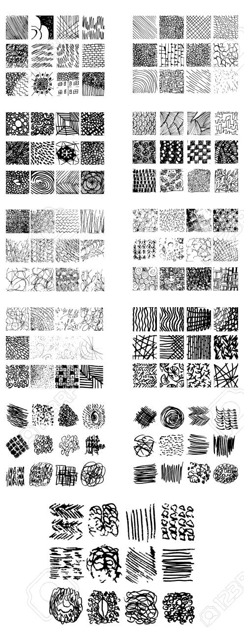 セット手描きの縞模様。黒と白。デザイン要素の描画ストローク (ゲルの