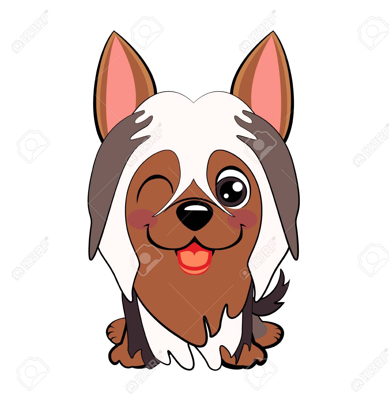 Dog Australian Silky Terrier Cartoon Kawaii Funny Puppy Animal White Muzzle With Pink Cheeks And Winking Eyes Royalty Free Cliparts Vectors And Stock Illustration Image