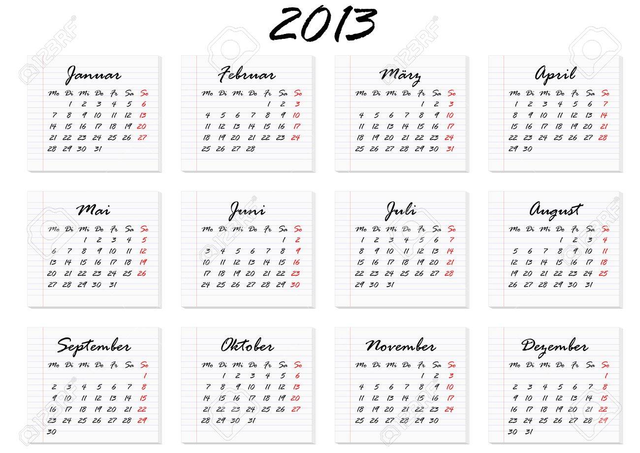 ドイツ語で 13 年のカレンダー のイラスト素材 ベクタ Image