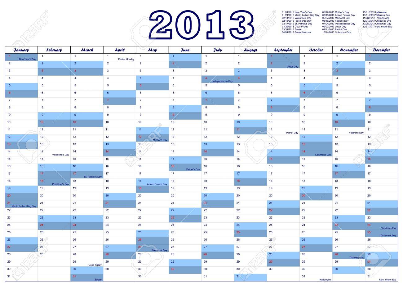 calendar for 2013 with federal holidays u s a royalty free cliparts