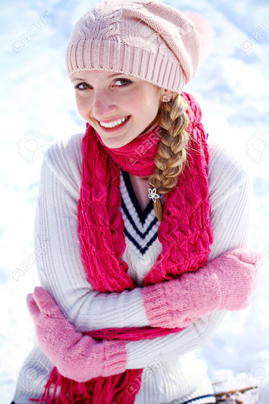 pink hat and gloves