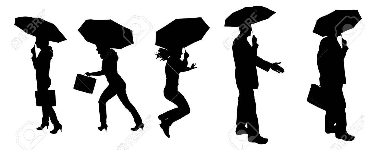 白い背景に傘を持った男女のベクトル シルエット のイラスト素材 ベクタ Image 25881930