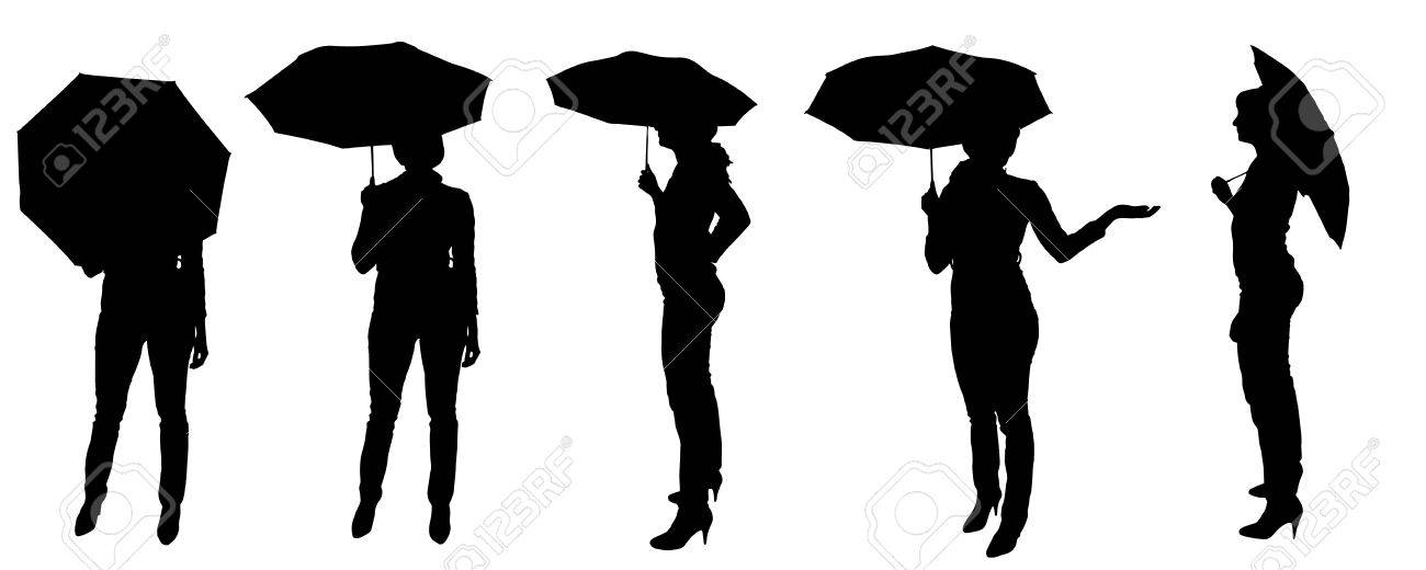 白い背景に傘を持った女性のベクトル シルエット のイラスト素材 ベクタ Image 25882059