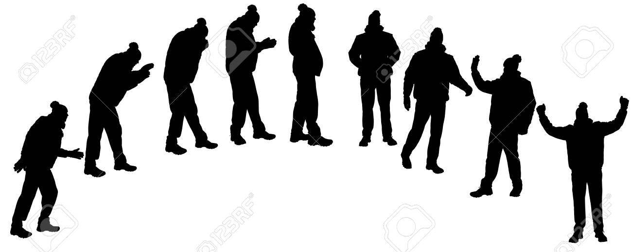 白い背景の上の冬の服の男のベクトル シルエット のイラスト素材 ベクタ Image