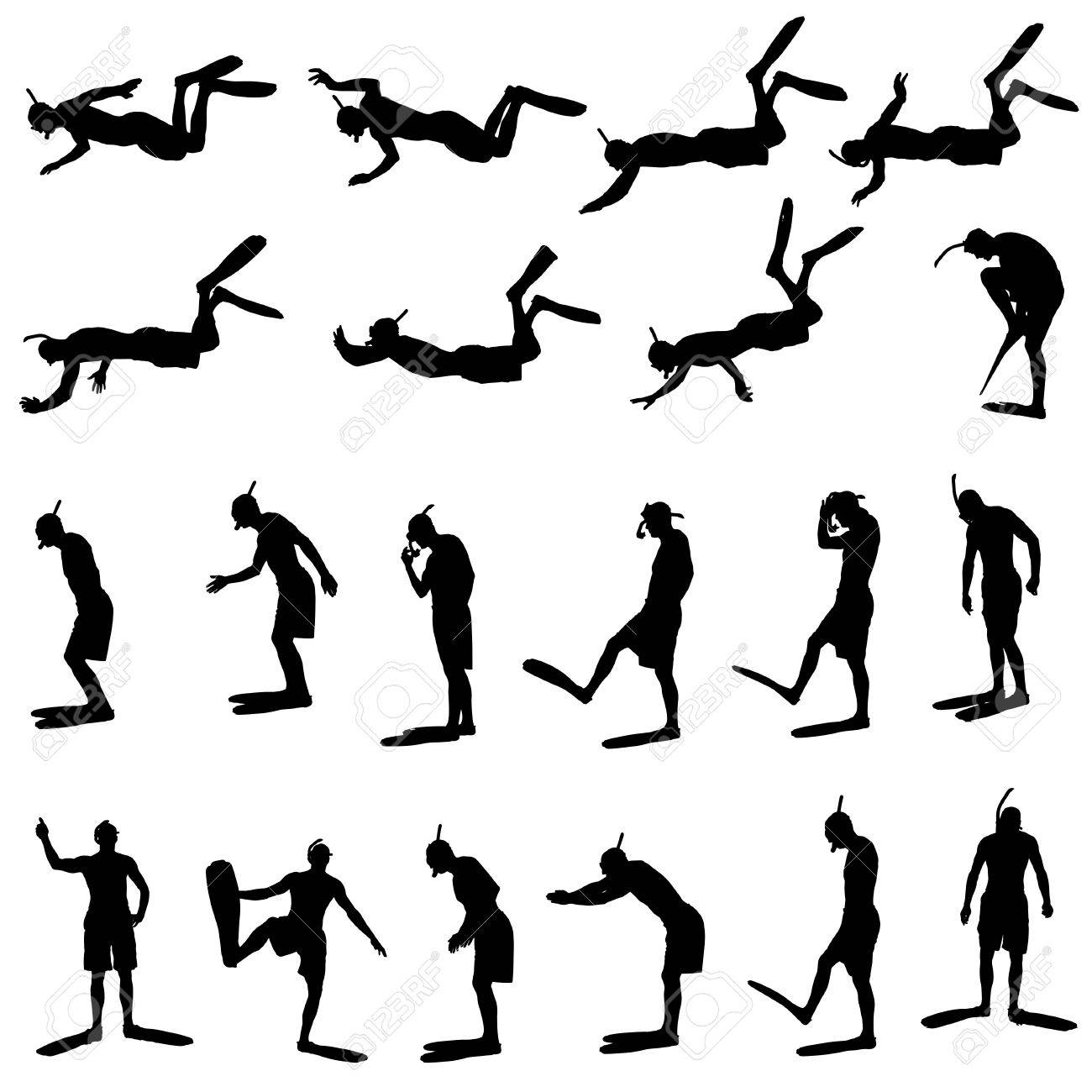 足ひれとシュノーケル男のベクトル シルエット のイラスト素材 ベクタ Image