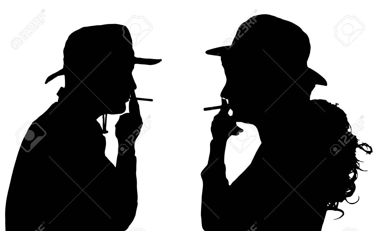 白い背景にタバコを吸う人のベクトル シルエット のイラスト素材 ベクタ Image