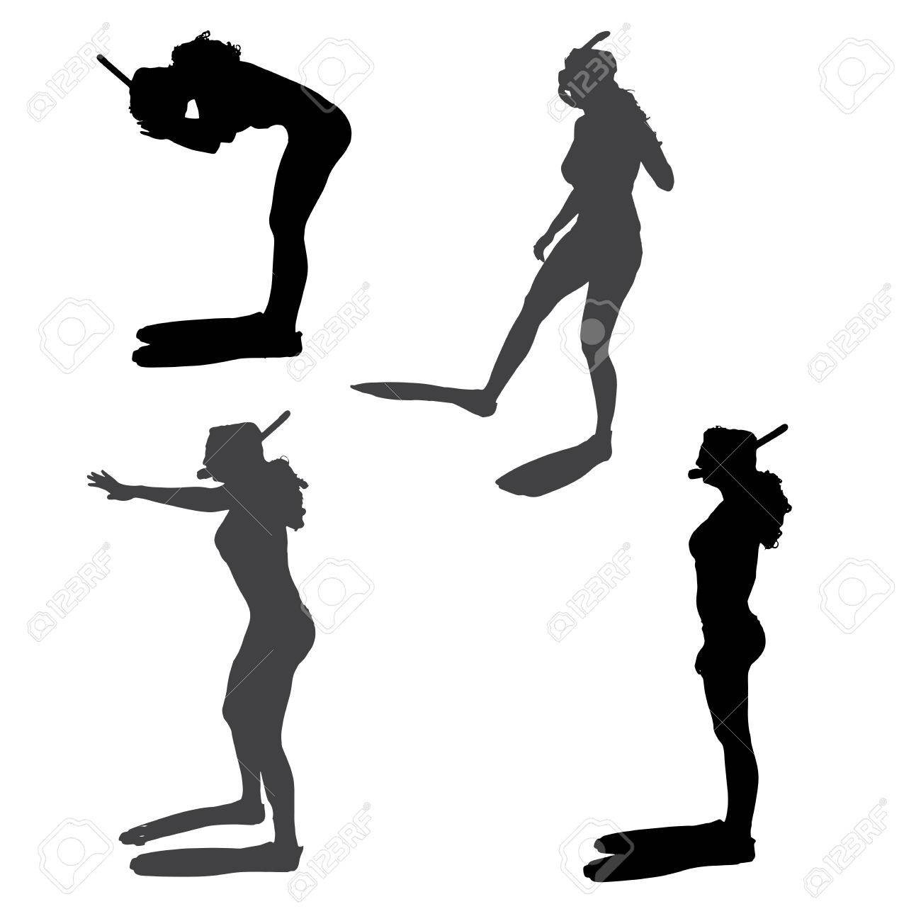 足ひれとシュノーケルを持つ女性のシルエット のイラスト素材 ベクタ Image 2706