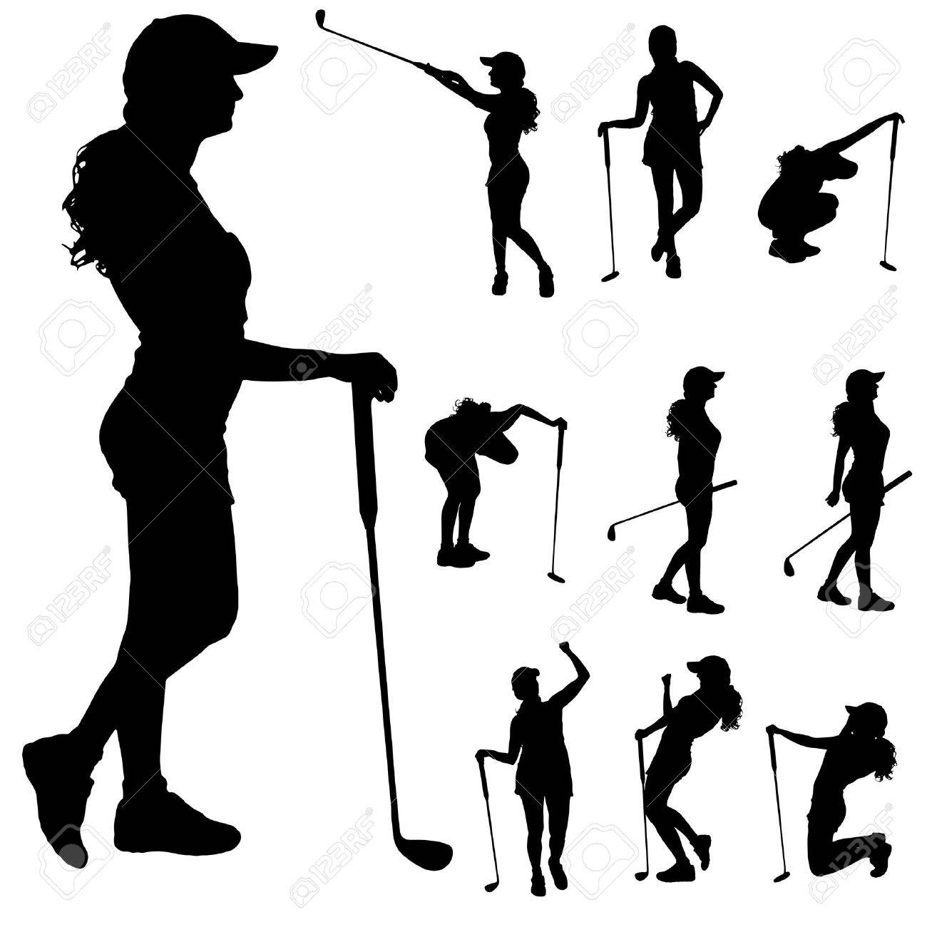Vector Silhouette Of The Woman Who Plays Golf Royalty Free Cliparts Vectors And Stock Illustration Image