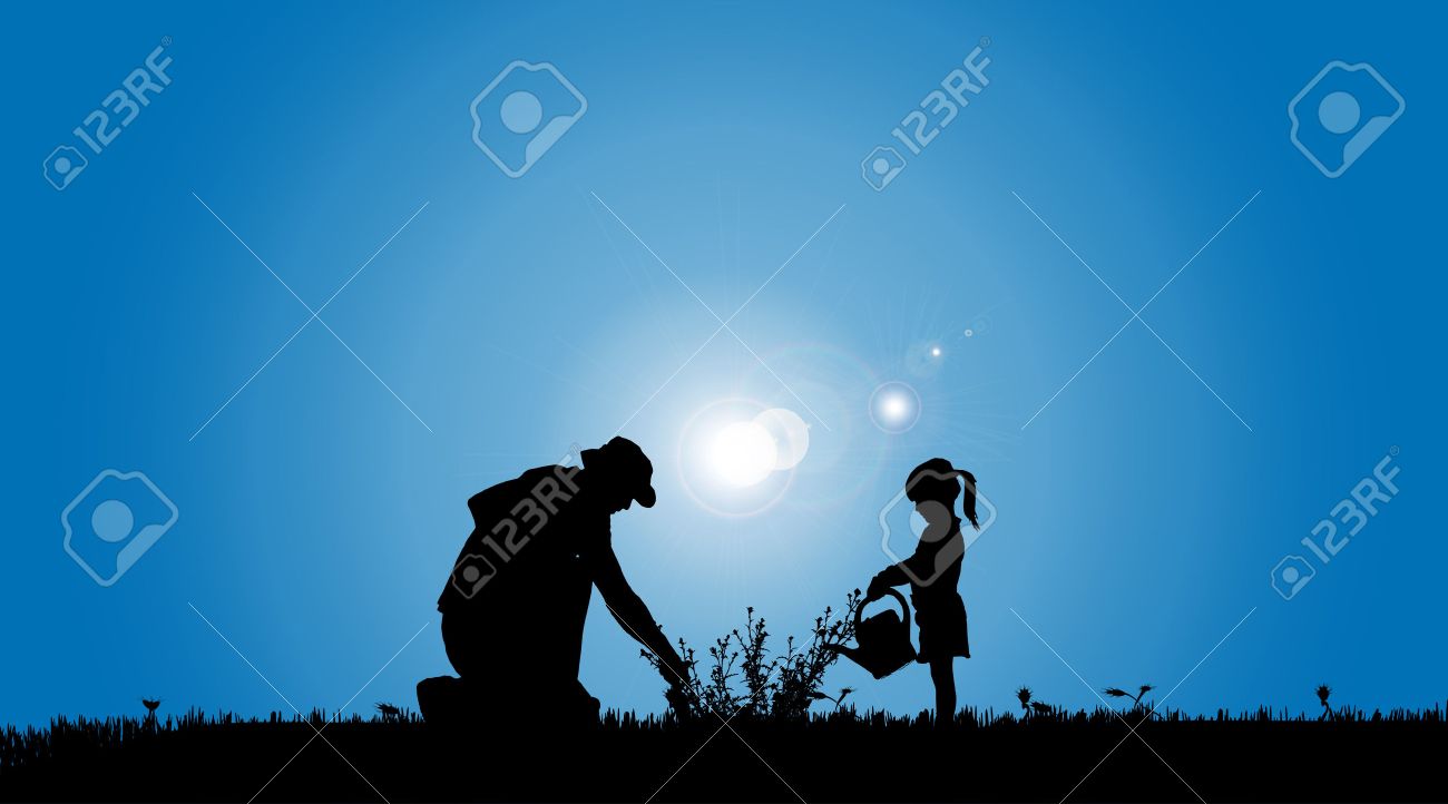 Vector silhouettes of family working in the garden. - 35716852 Vector silhouettes of family working in the garden. - 35716852