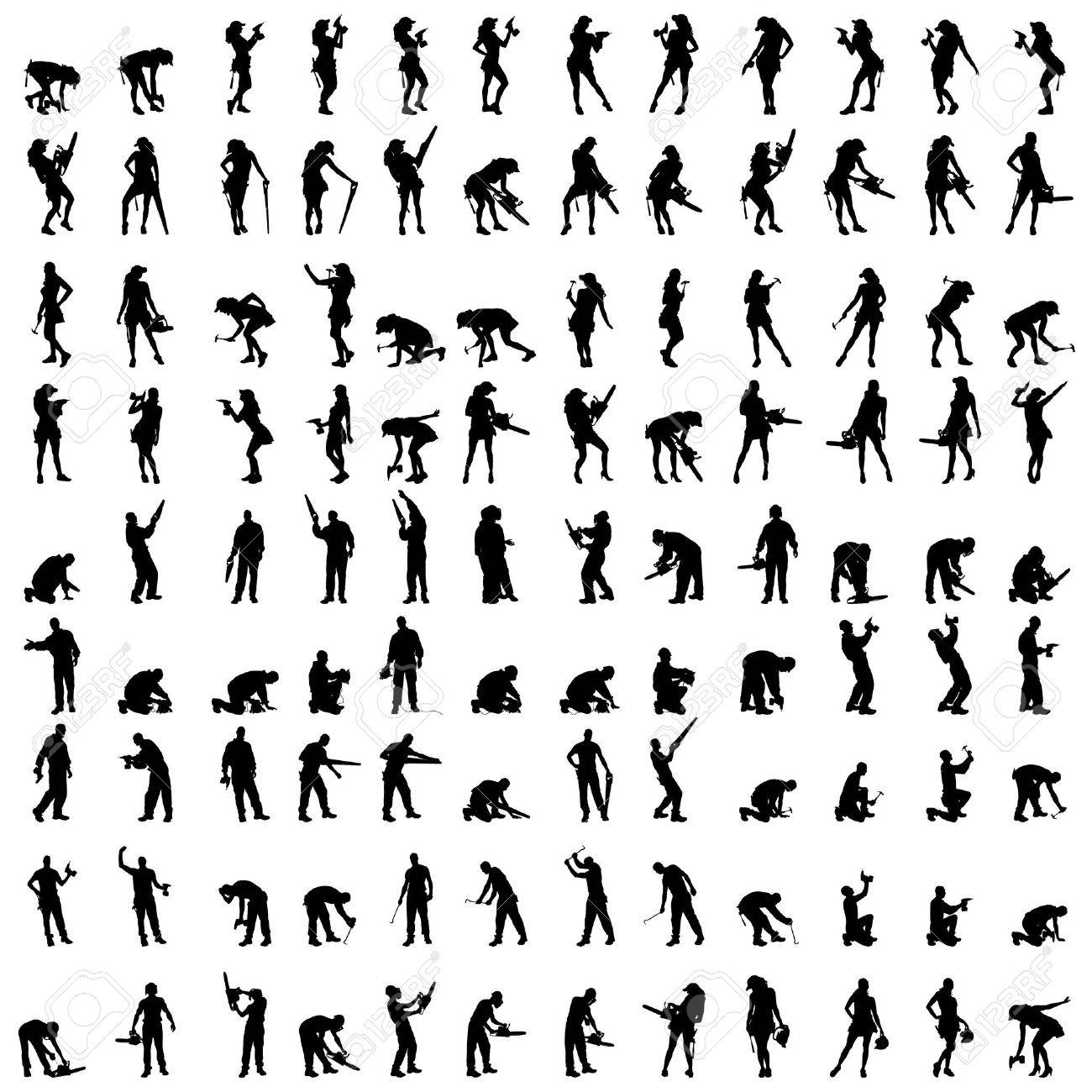 Vector Silhouette Of A People Who Is A Worker And Has The Tools Royalty Free Cliparts Vectors And Stock Illustration Image