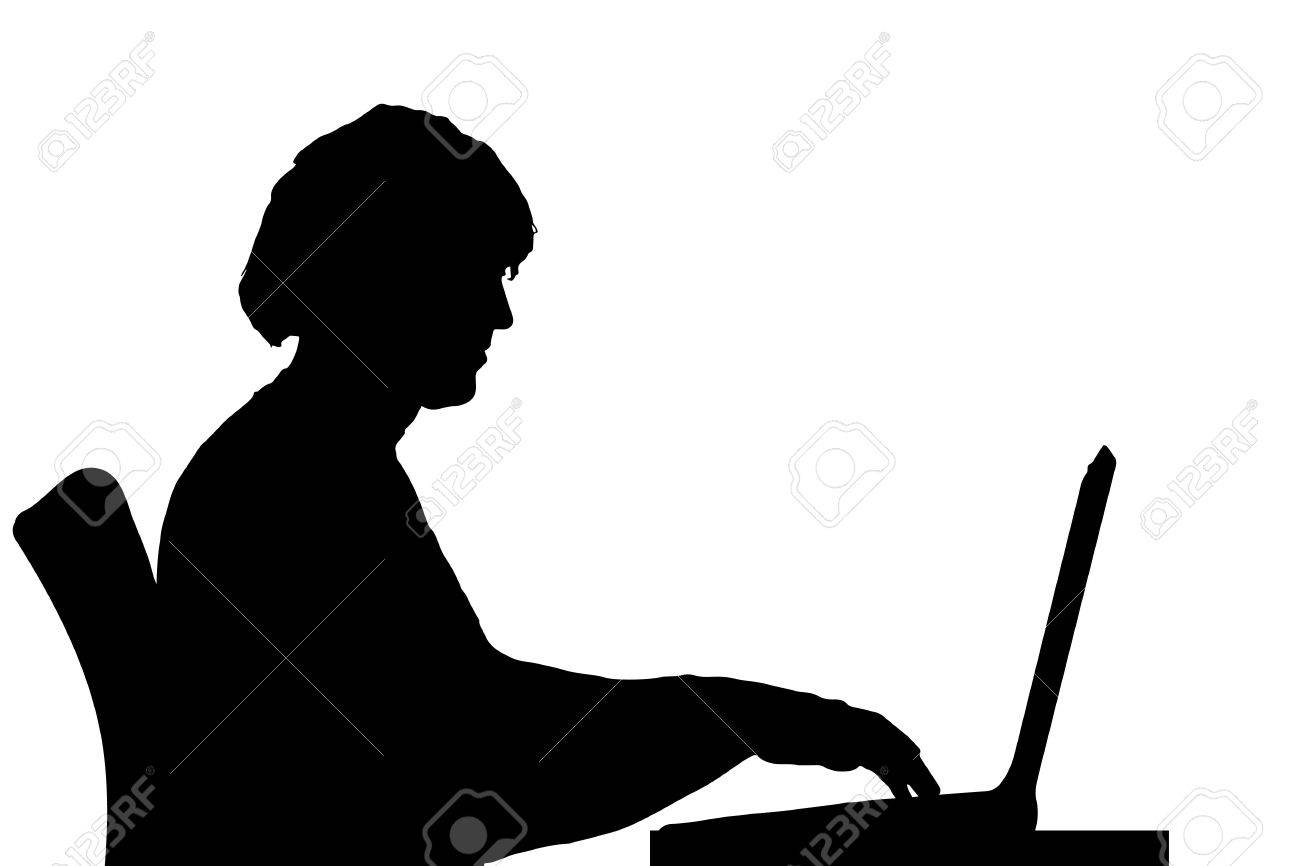 コンピューター上で動作する人のシルエット のイラスト素材 ベクタ Image