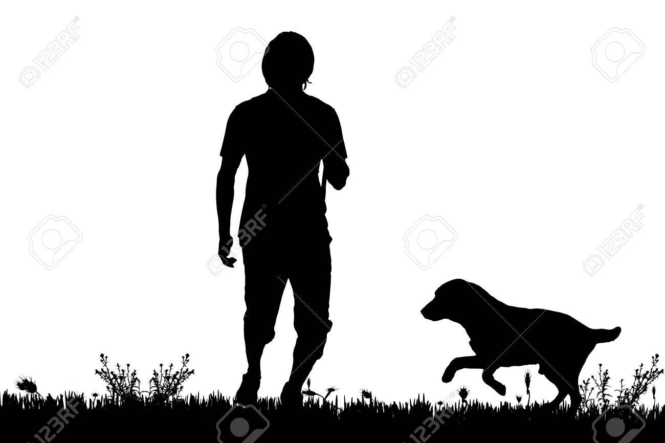 草原の犬と人のベクトル シルエット のイラスト素材 ベクタ Image 草原の犬と人のベクトル シルエット のイラスト素材 ベクタ Image