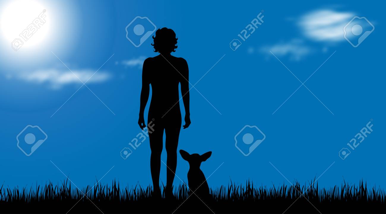庭で犬と女性のベクトル シルエット のイラスト素材 ベクタ Image 庭で犬と女性のベクトル シルエット のイラスト素材 ベクタ Image