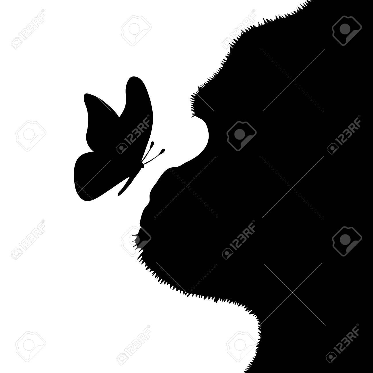 Vector Schattenbild Des Gorillas Mit Schmetterling Auf Weissem Hintergrund Lizenzfrei Nutzbare Vektorgrafiken Clip Arts Illustrationen Image