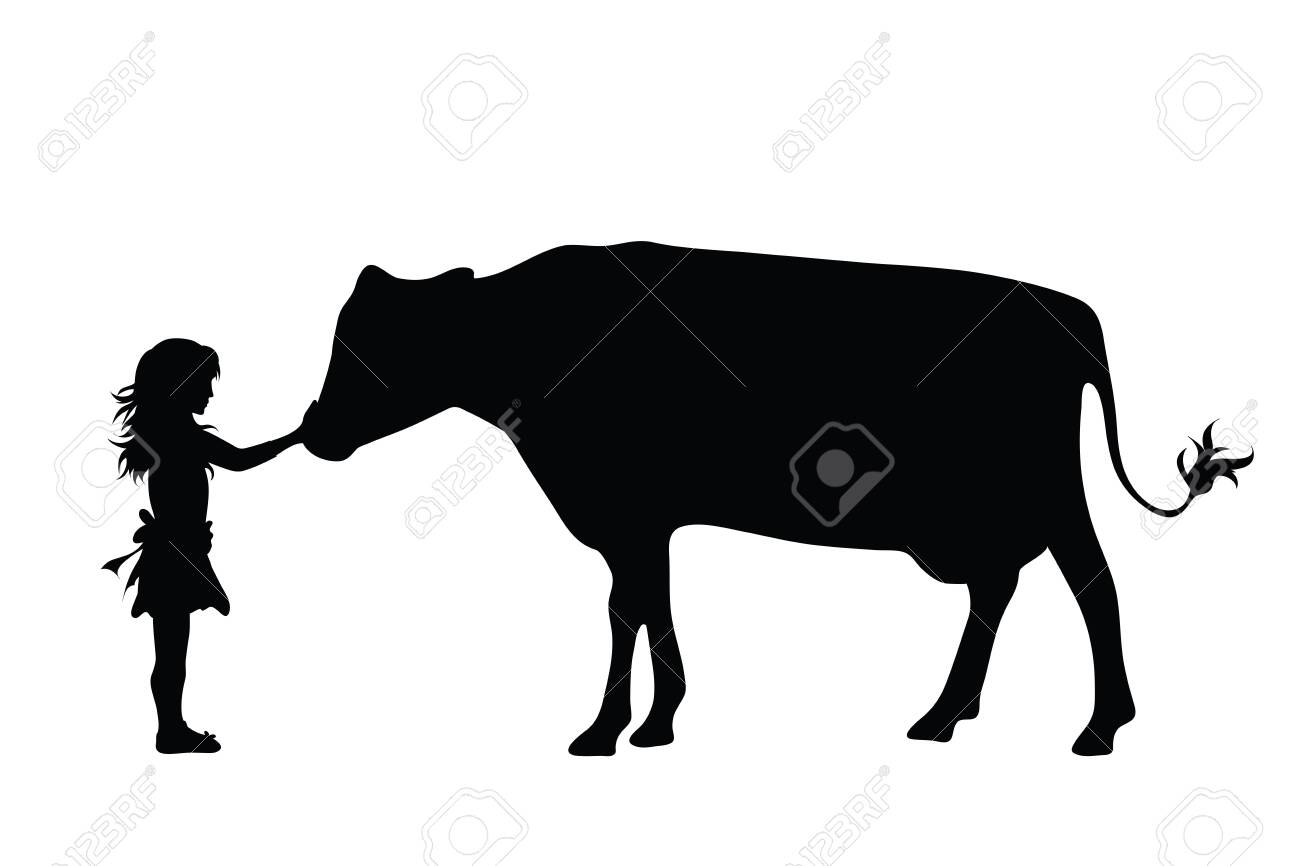 Vector Silhouette Of Girl With Cow On White Background. Symbol Of  Animal,friends,childhood,farm, Royalty Free SVG, Cliparts, Vectors, and  Stock Illustration. Image 128937515., image size:1300x866