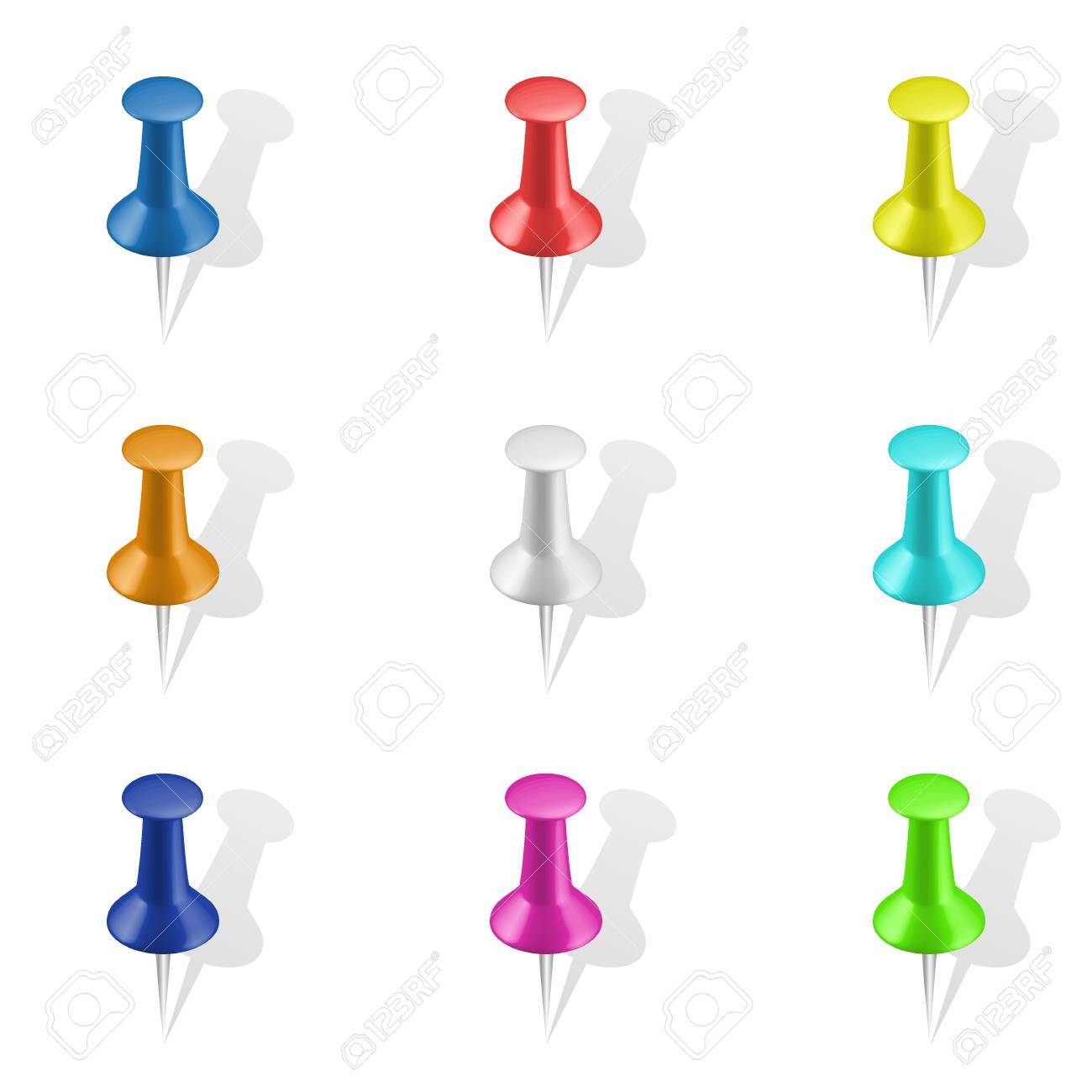 set of push pins in different colors thumbtacks vector
