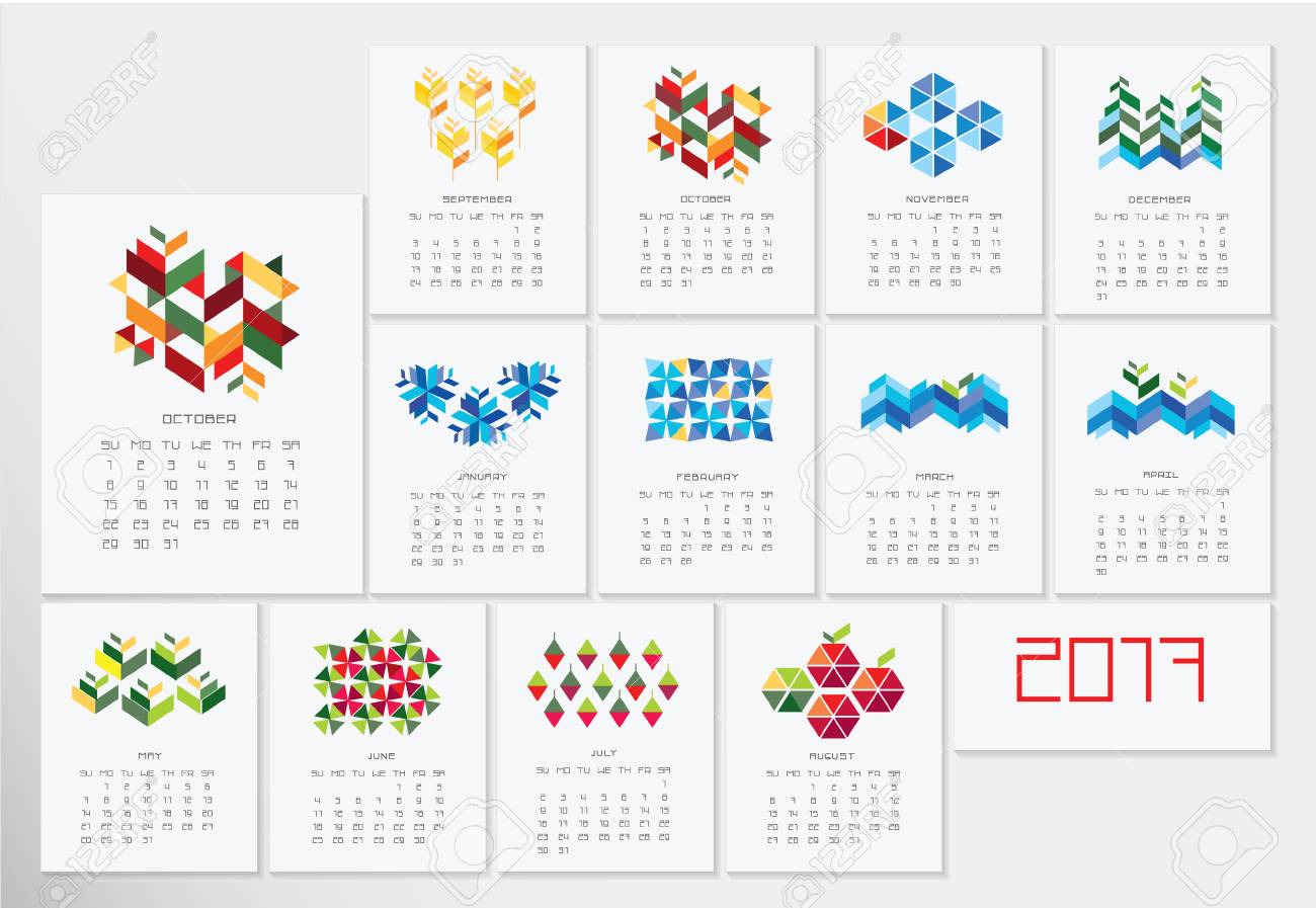 Creative Monthly Calendar 2017 Vector Eps10 Template Set Of 12 Months Can Be Used For Web And Print Design Card Banner Poster Label Bookmark Royalty Free Cliparts Vectors And Stock Illustration Image 76433128