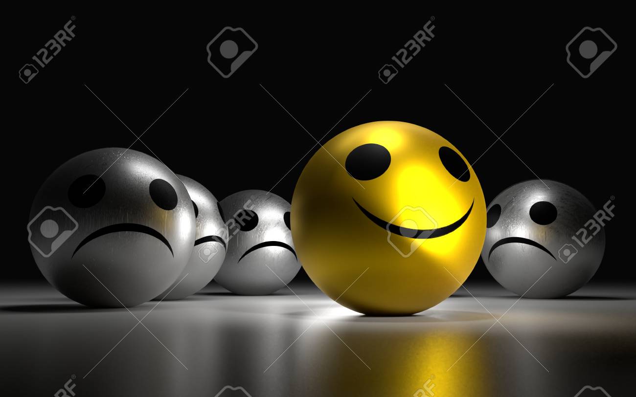 Yellow Ball With Happy Face Among So Many Silver Sadness Balls. 3D  Rendering. Stock Photo, Picture And Royalty Free Image. Image 81117180.