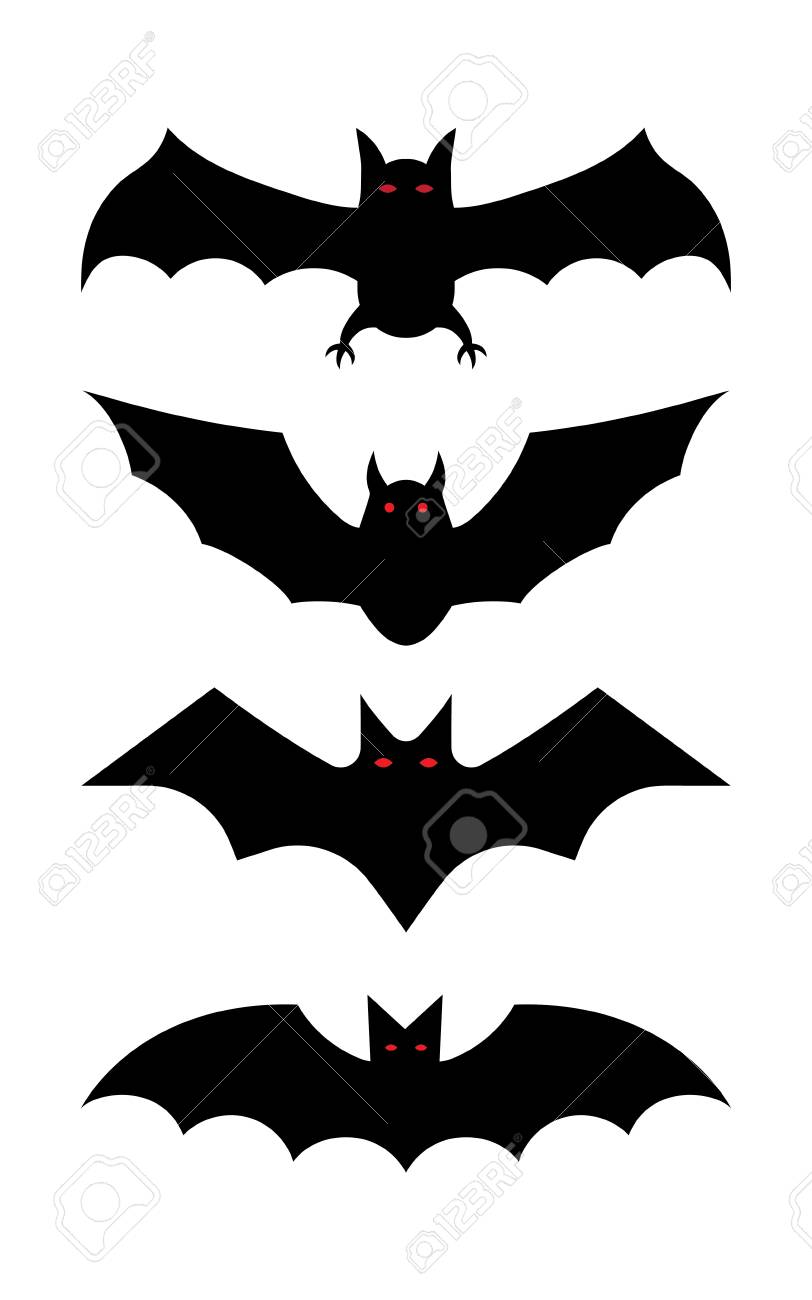 フラット スタイルで飛んでいるコウモリのシルエット。コウモリ