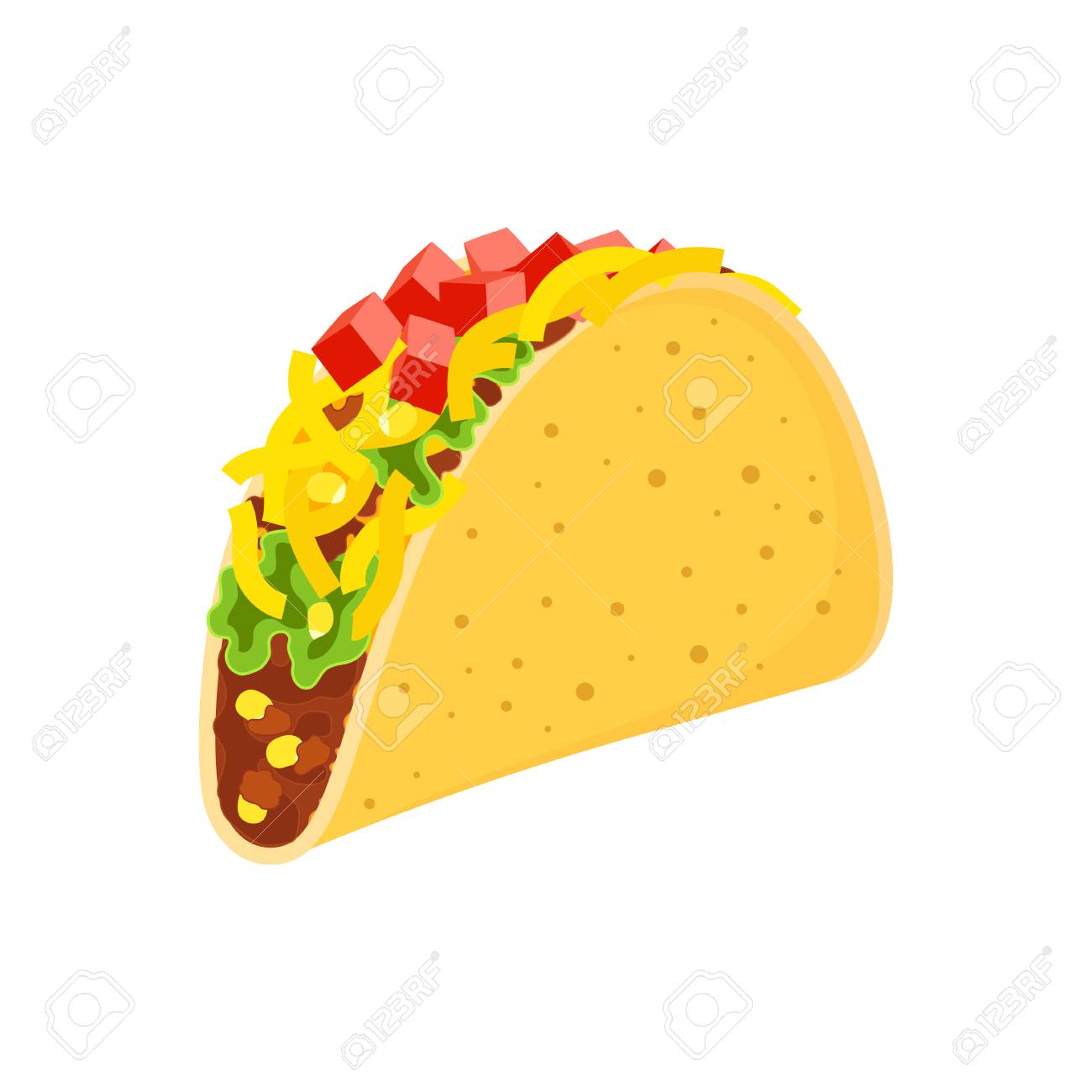 Cute Cartoon Mexican Tacos Characters Isolated On White Delicious Royalty Free Cliparts Vectors And Stock Illustration Image 111764542