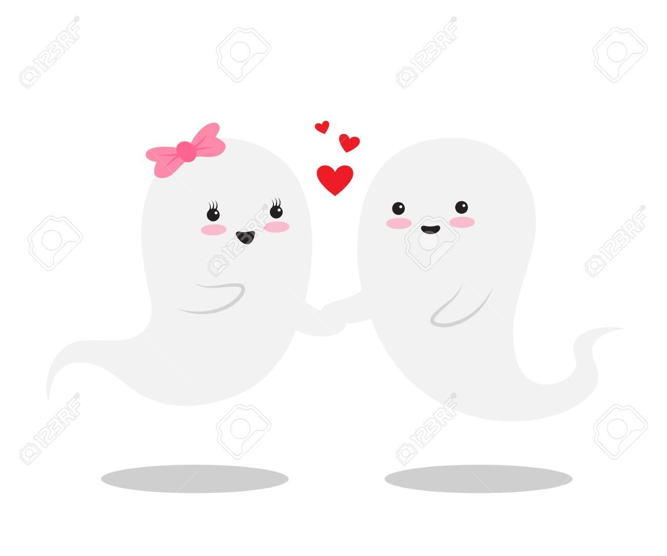 Two Cute Little Love Ghosts Are With Smile Holding Hands Happy Royalty Free Cliparts Vectors And Stock Illustration Image 130029727