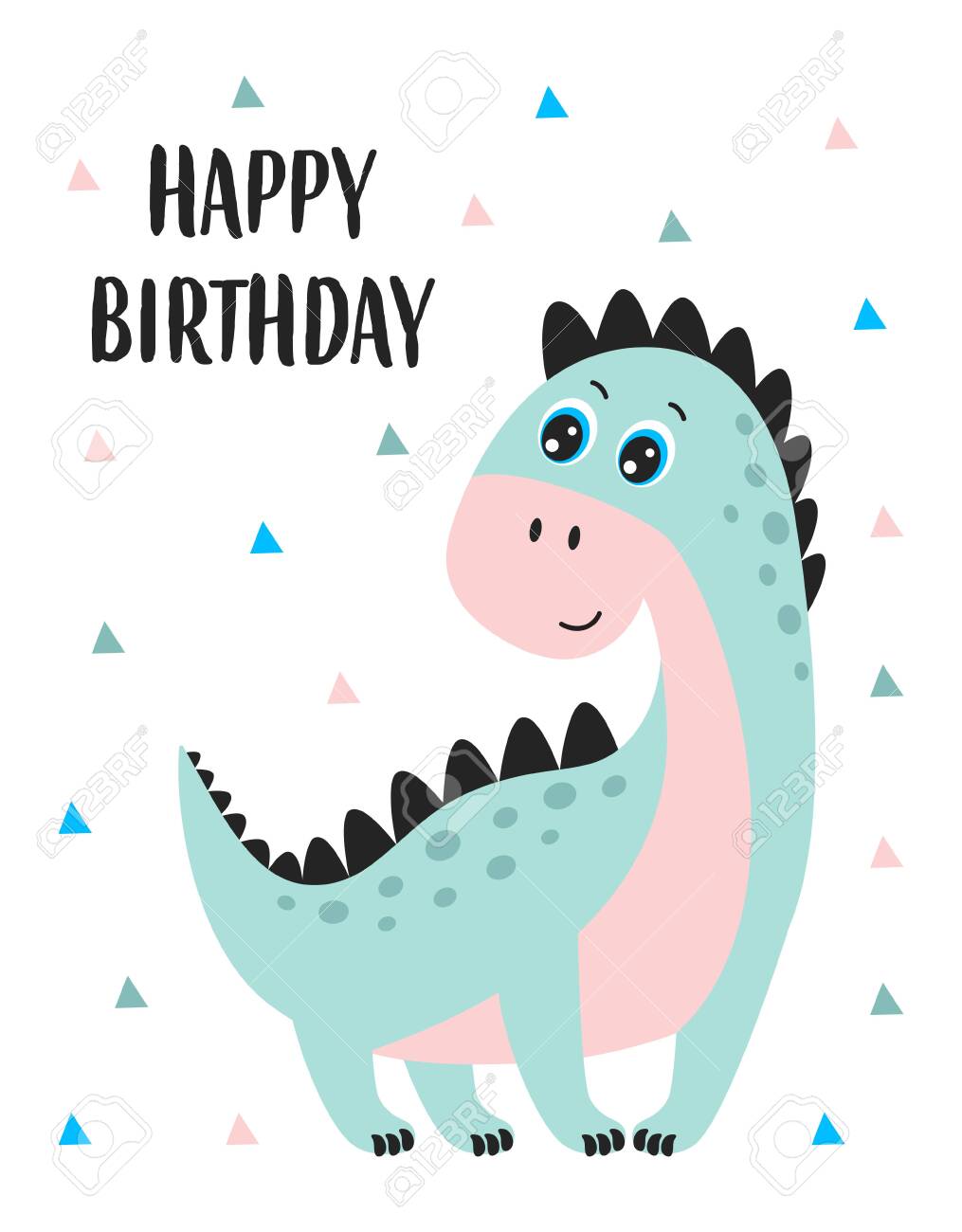 Cute Dinosaur Vector Print For Kids Happy Birthday Card With Cartoon Dinosaur And Lettering Isolated On White Vector Illustration Royalty Free Cliparts Vectors And Stock Illustration Image 155848341