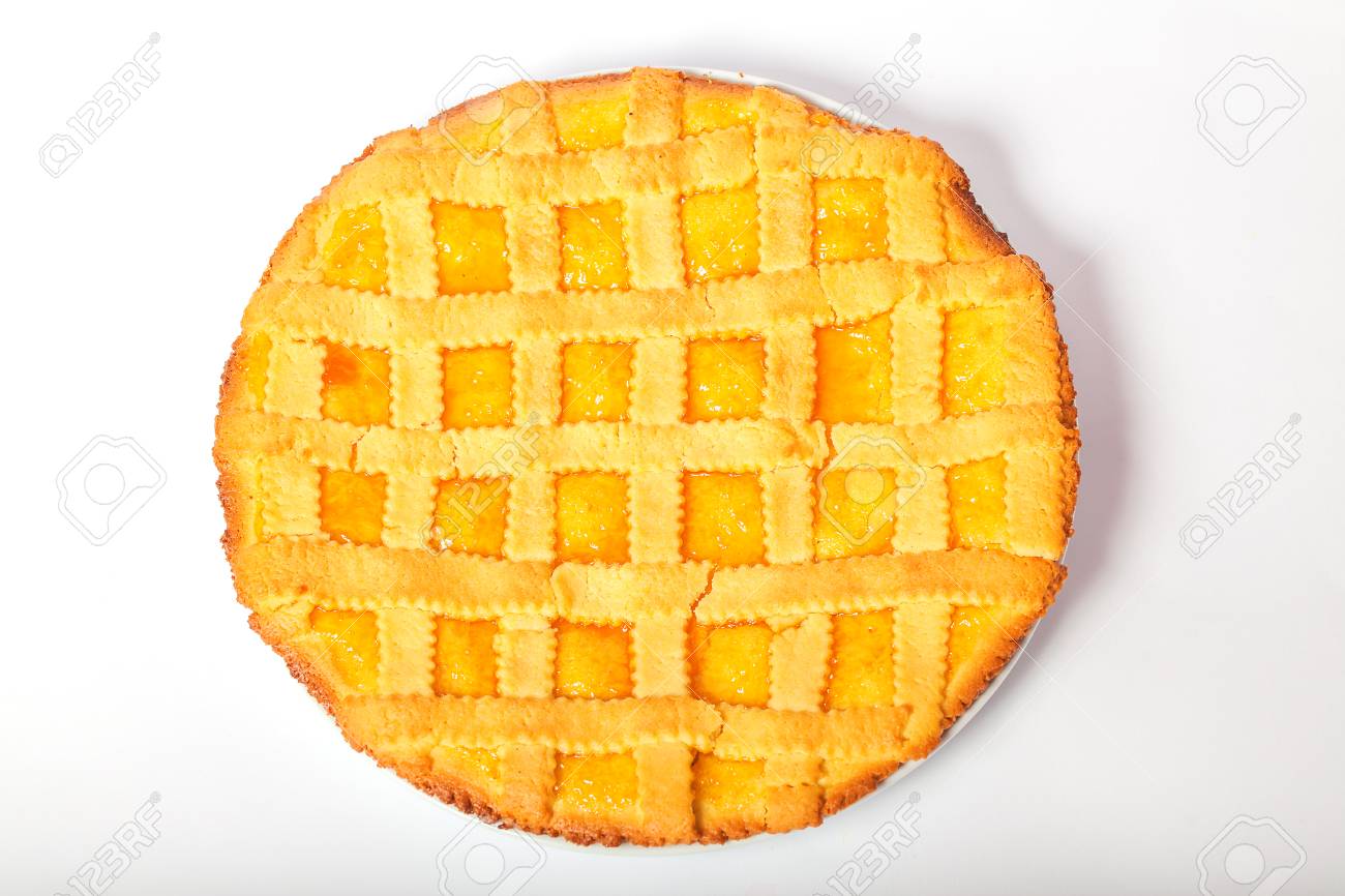 Crostata with apricot jam. Isolated white background. - 86039885 Crostata with apricot jam. Isolated white background. - 86039885