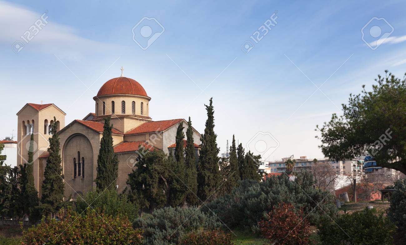 Ancient Greek church of red and white stone. - 98144358 Ancient Greek church of red and white stone. - 98144358