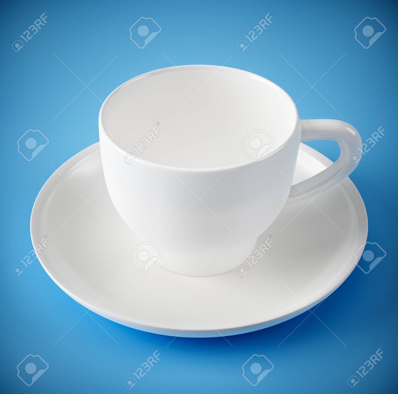 white cup and plate on blue background stock photo picture and
