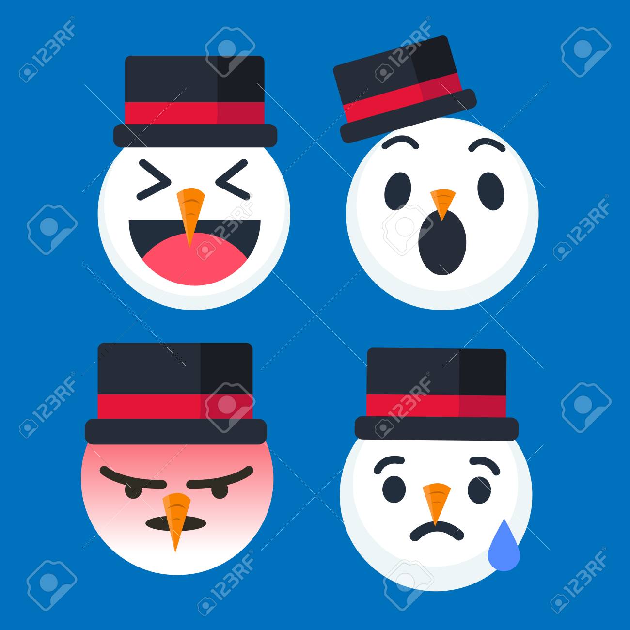 cute snowman emoticon set for christmas season happy wow angry