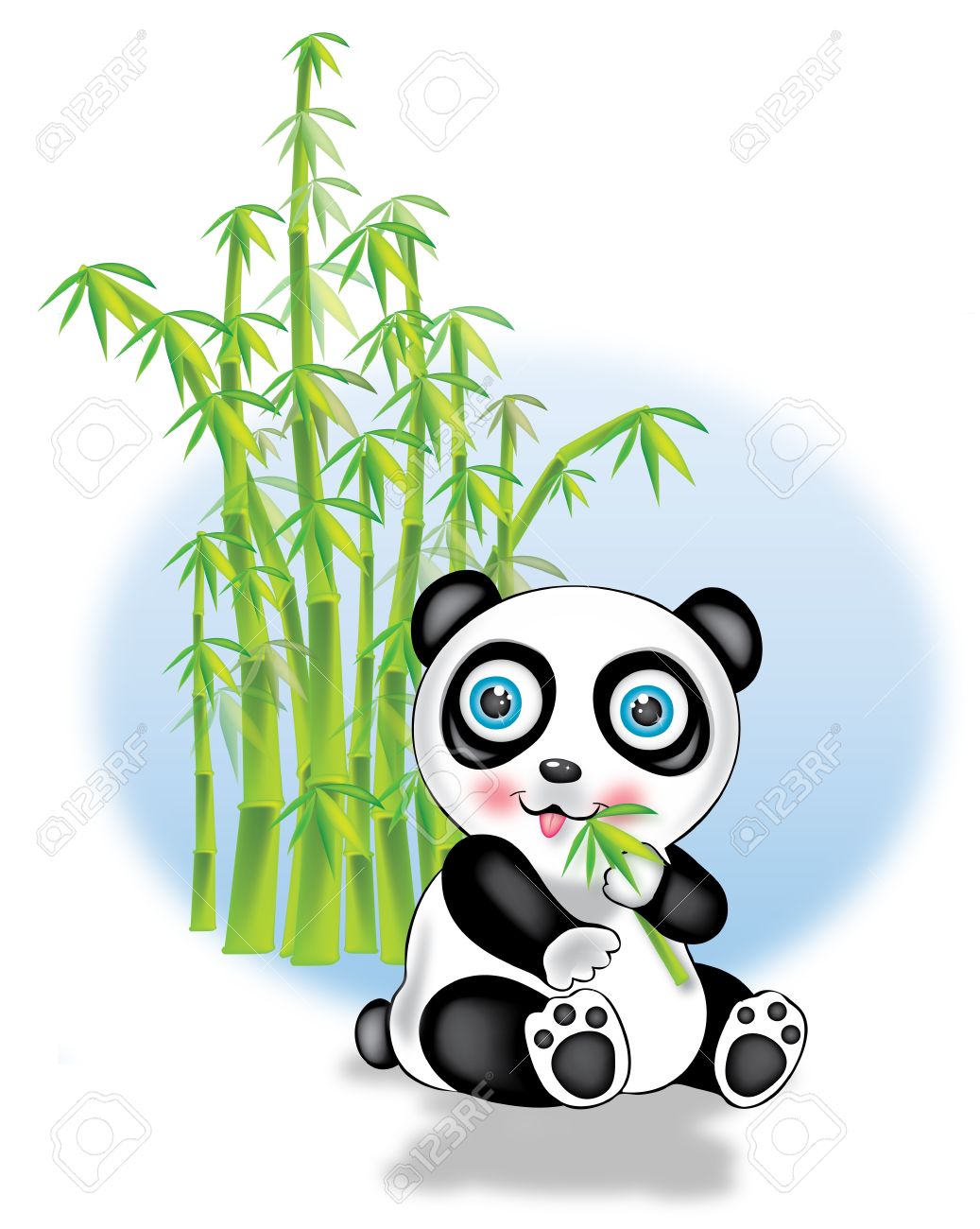 Illustration De Panda Qui Mange Le Bambou Avec Des Branches De Bambou En Arriere Plan Banque D Images Et Photos Libres De Droits Image