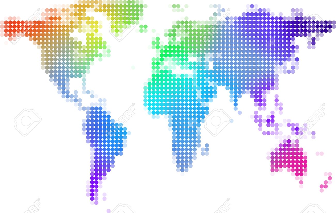 世界地図背景イラスト , カラフルなドット 写真素材 , 8366747