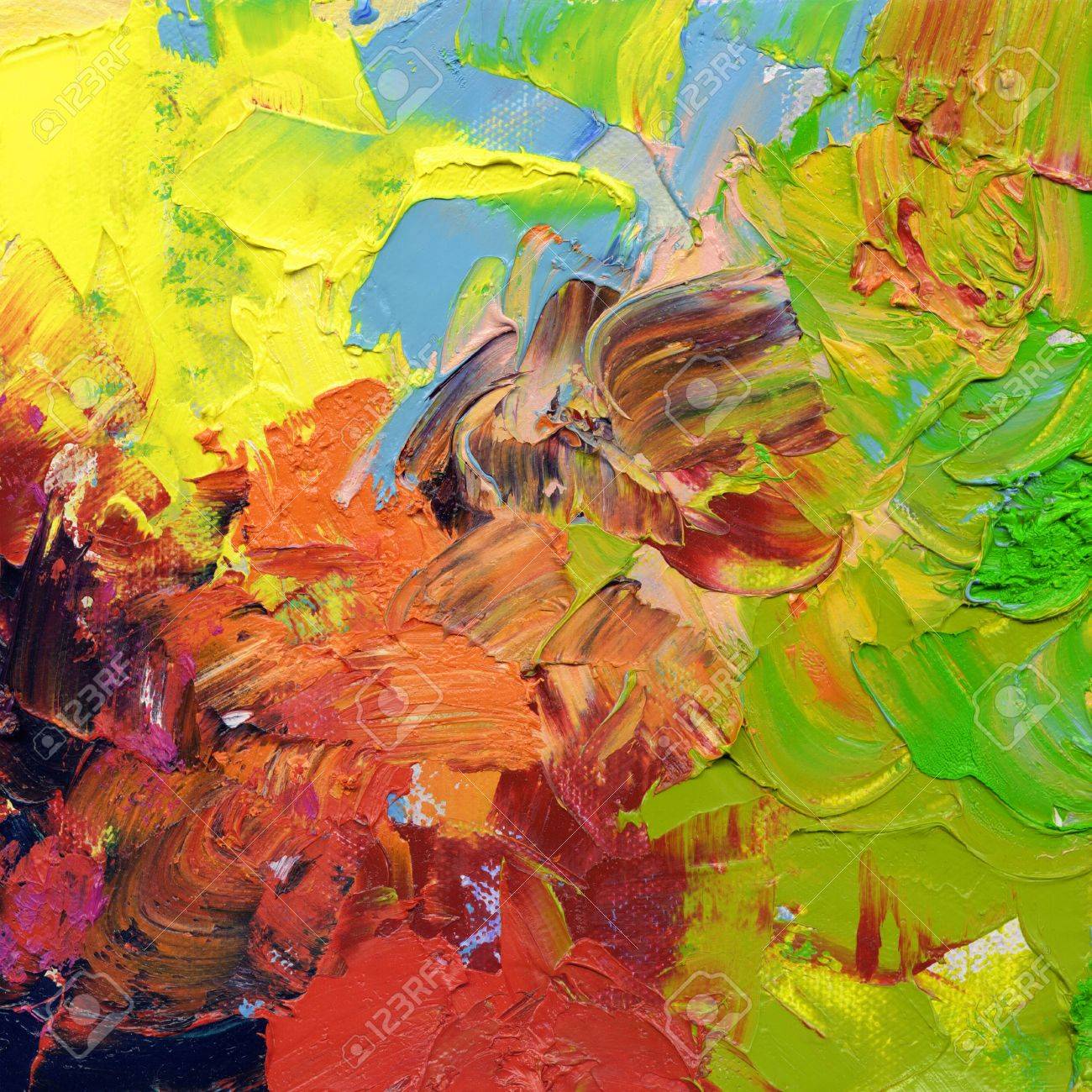 キャンバスに描かれた抽象的なオイル ペイント テクスチャ 厚塗り表面 手 の写真素材 画像素材 Image