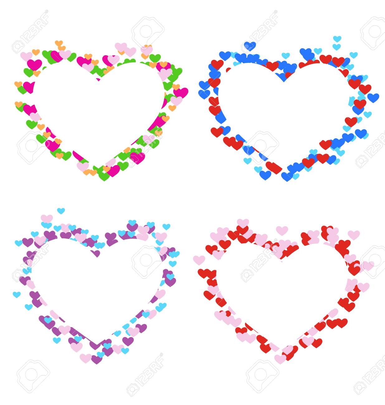 four multicolored frames with hearts isolated on white background picture frames with hearts
