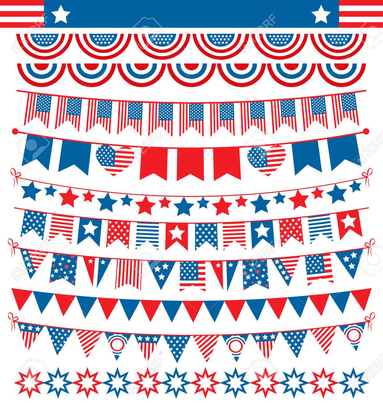 USA celebration buntings garlands flags flat national set for independence day isolated on white background - 41448211 USA celebration buntings garlands flags flat national set for independence day isolated on white background - 41448211