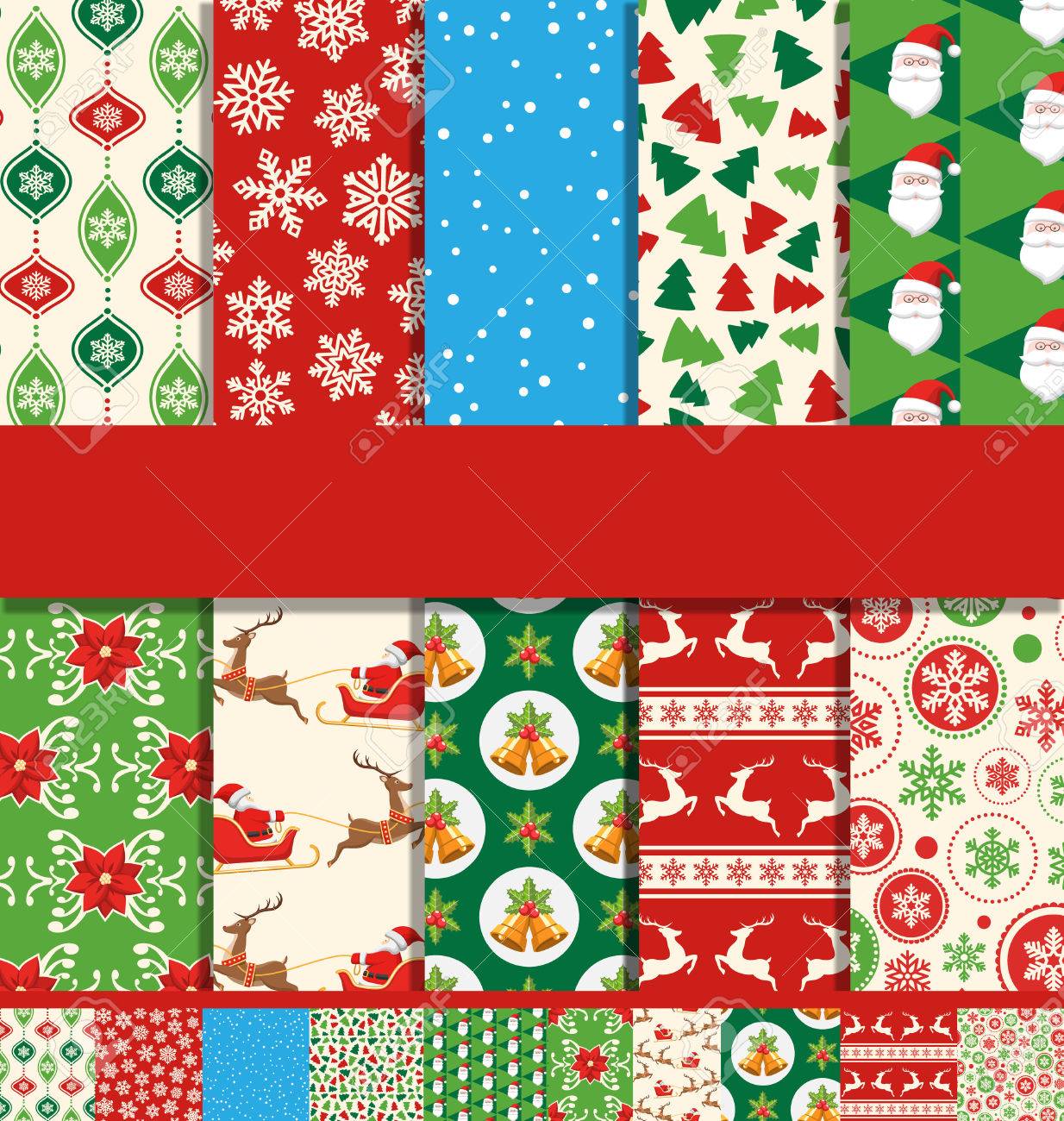 Set of 10 Seamless Bright Fun Christmas Patterns - 48734468 Set of 10 Seamless Bright Fun Christmas Patterns - 48734468
