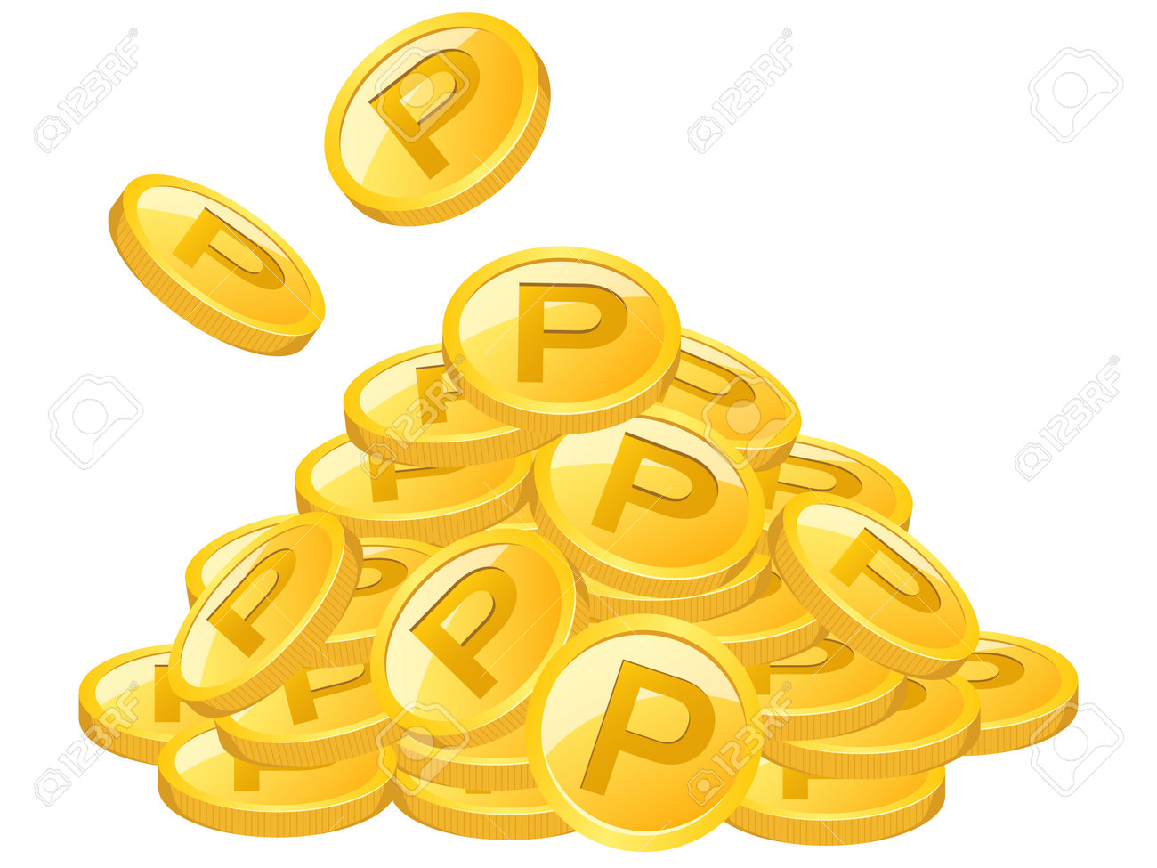 山のように積み上げられたゴールドポイントコイン。のイラスト素材・ベクター Image 159777155
