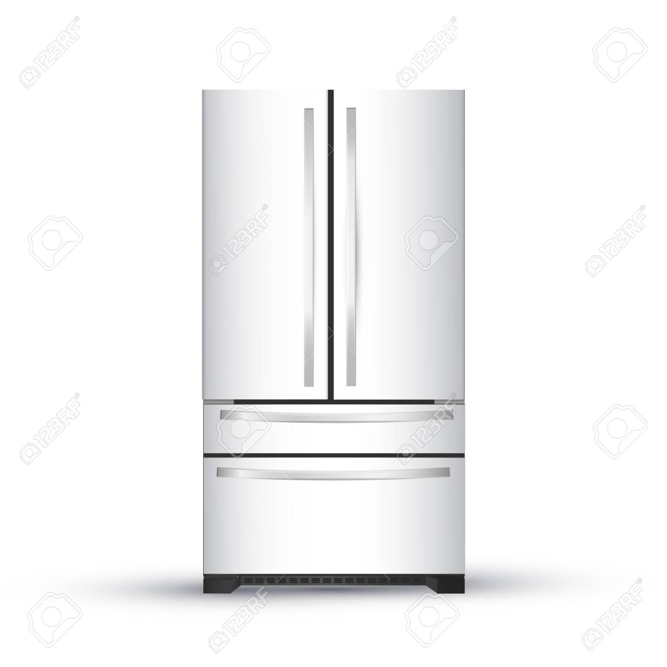 白い背景の現代的な現実的な冷蔵庫のベクター イラストです フレンチドア冷蔵庫 のイラスト素材 ベクタ Image