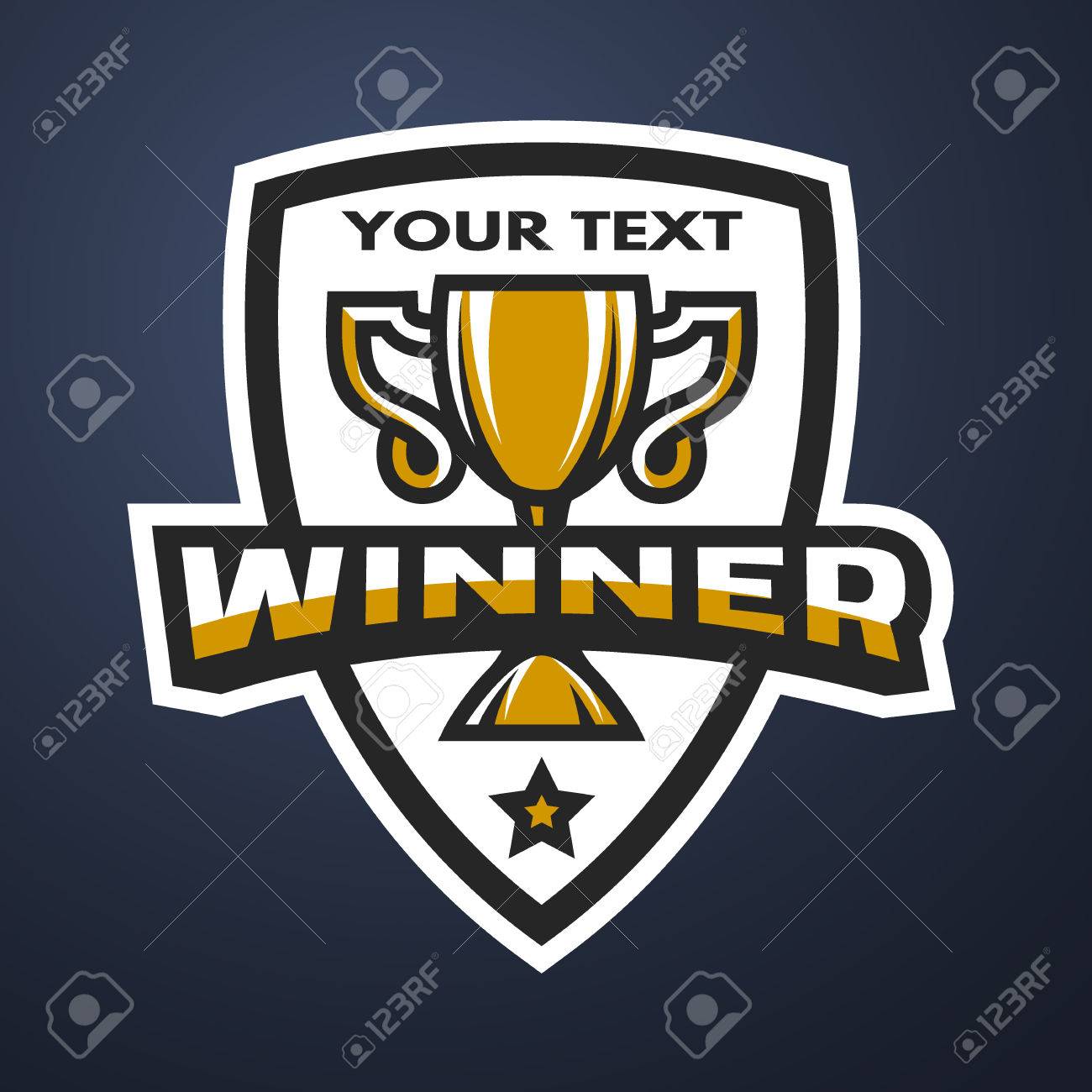 勝者スポーツ トロフィー ロゴ エンブレム ワッペン暗い背景に のイラスト素材 ベクタ Image