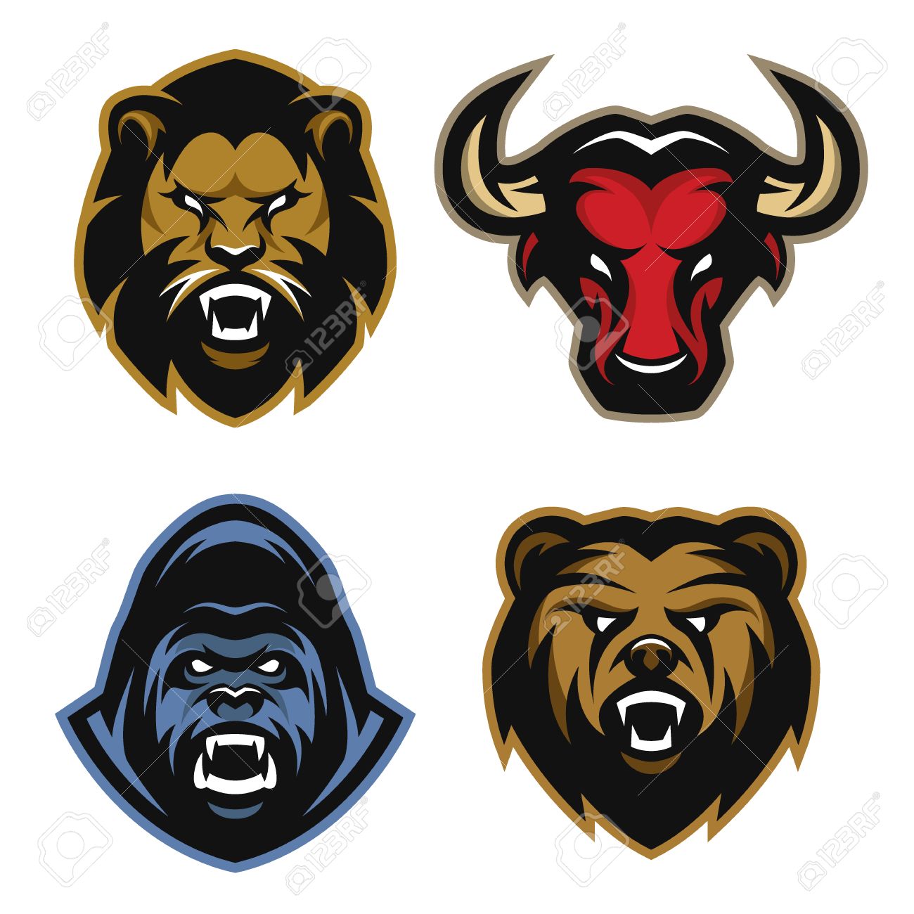 動物の頭はライオン ブル ゴリラ ベアを設定します ベクトルの図 のイラスト素材 ベクタ Image