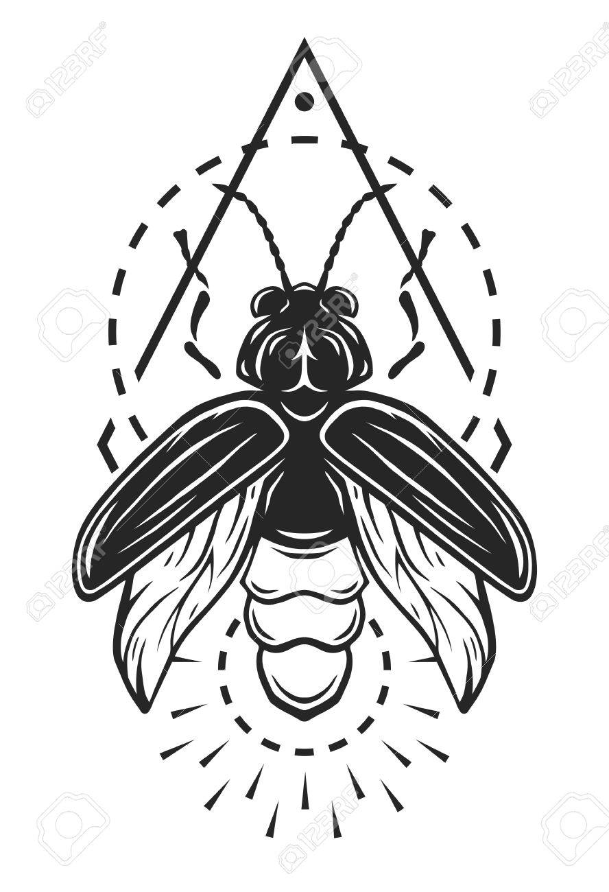 ホタルと幾何学的な要素のモノクロ シンボル ベクトル図です のイラスト素材 ベクタ Image 58741137